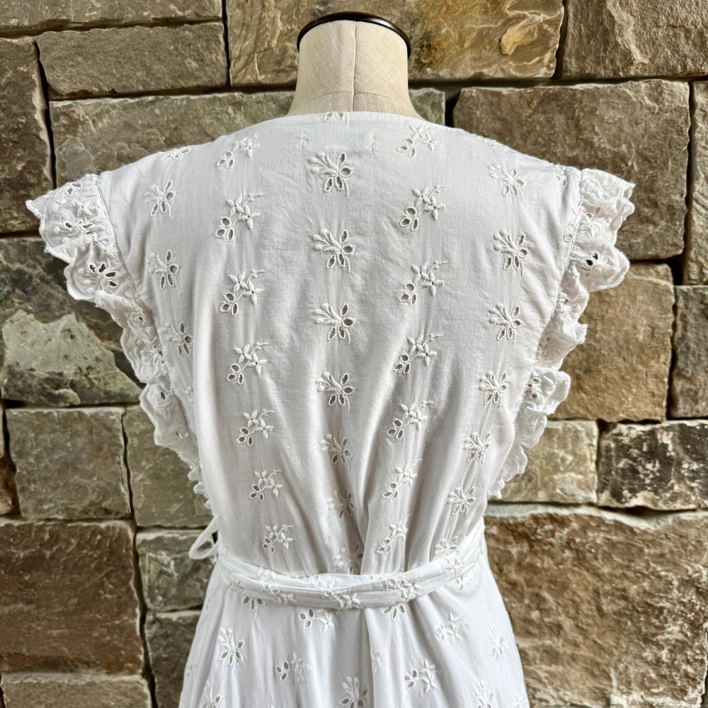 Outerknown Eyelet Kahlo Wrap Dress XS/S White Maxi Ruffle Cottage Feminine Airy - Picture 11 of 14